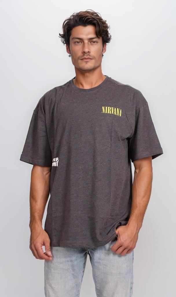 O203263 - Nirvana Nevermind Band Graphic T-Shirt – Charcoal Grey