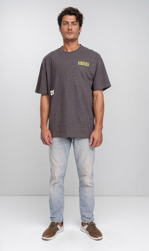 O203263 - Nirvana Nevermind Band Graphic T-Shirt – Charcoal Grey