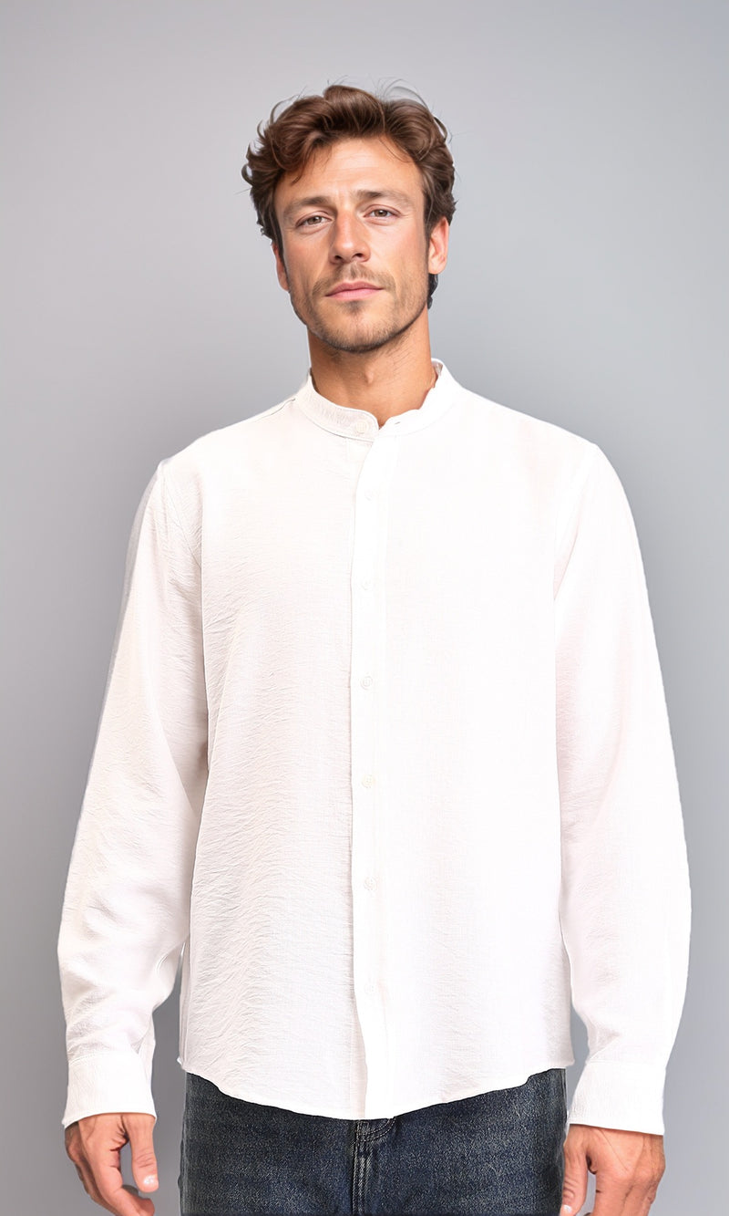 O203311 - Summer Textured Shirt with Mandarin Collar - Off-White