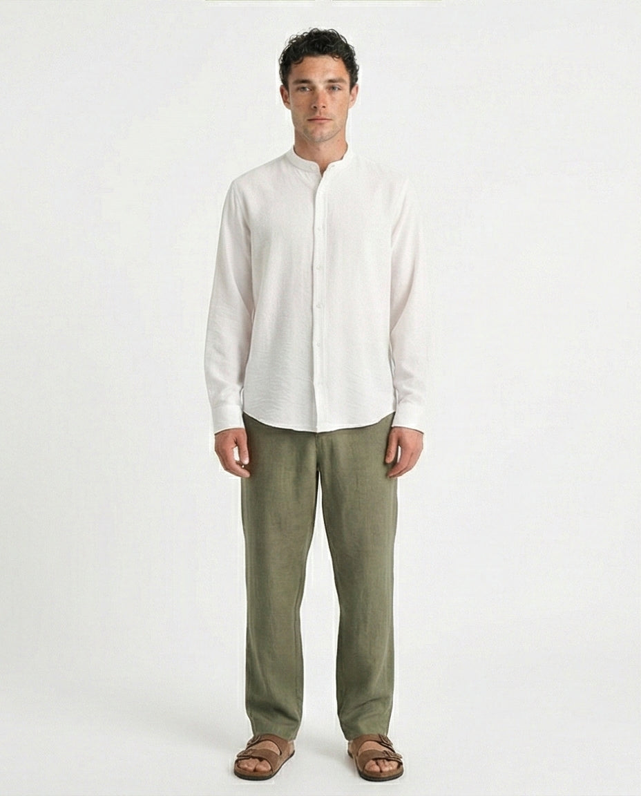 O203311 - Summer Textured Shirt with Mandarin Collar - Off-White