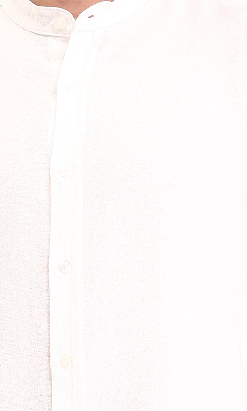 O203311 - Summer Textured Shirt with Mandarin Collar - Off-White