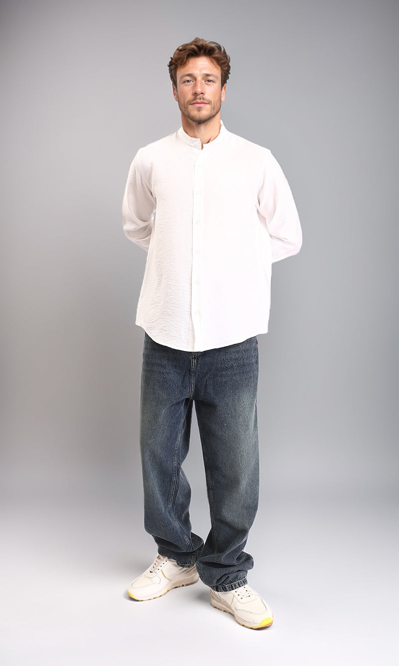 O203311 - Summer Textured Shirt with Mandarin Collar - Off-White