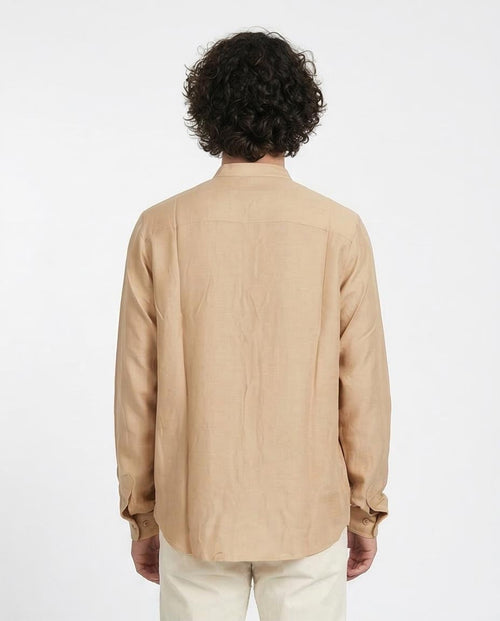 Ravin Men’s Mandarin Collar Linen-Textured Shirt – Sand - O203314