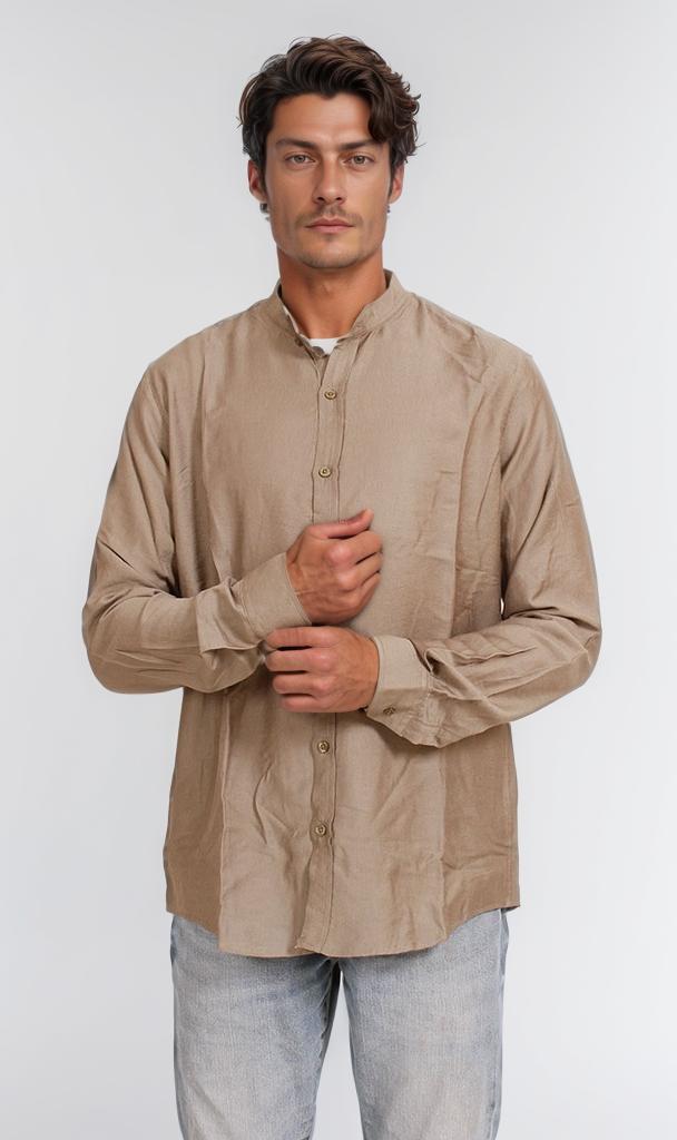 O203315 - Linen-Style Button-Up Shirt – Olive Green
