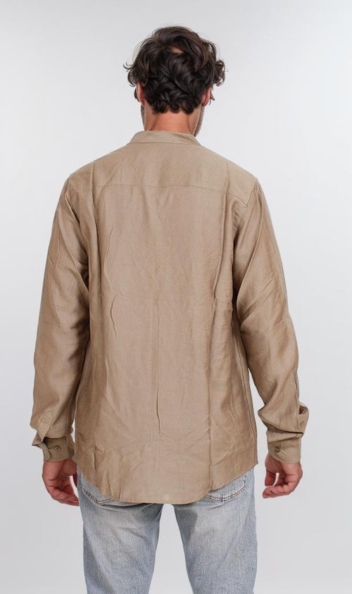 O203315 - Linen-Style Button-Up Shirt – Olive Green