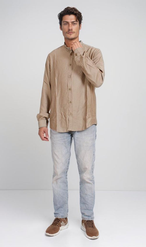O203315 - Linen-Style Button-Up Shirt – Olive Green