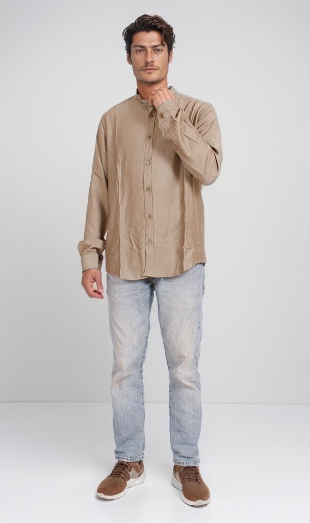 O203315 - Linen-Style Button-Up Shirt – Olive Green