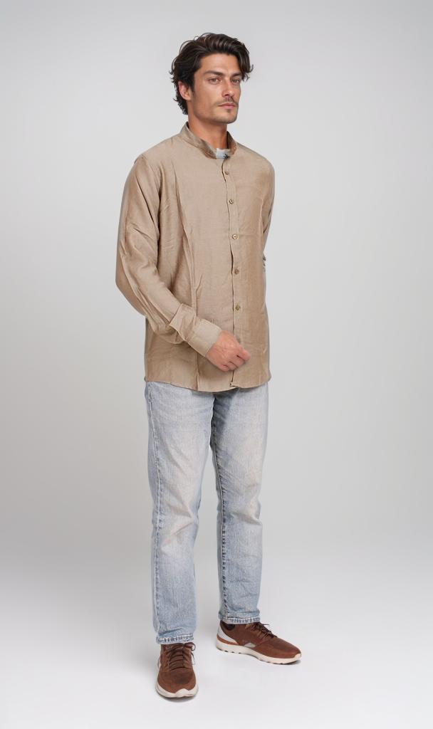O203315 - Linen-Style Button-Up Shirt – Olive Green