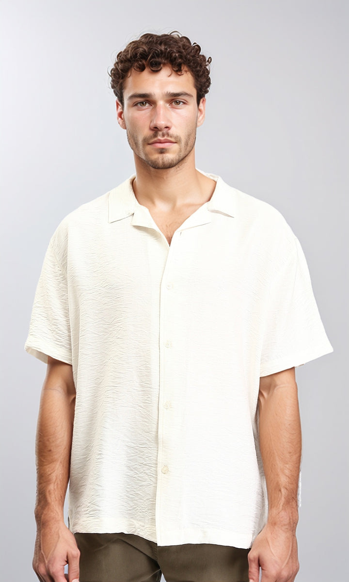 Classic Collar Elbow Sleeves Summer Shirt - Off-White