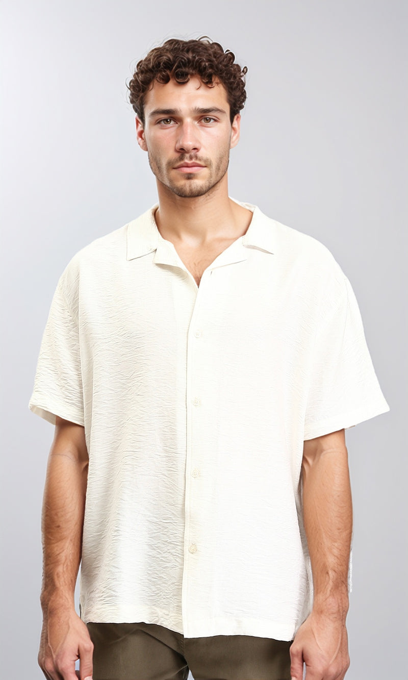 O203316 - Classic Collar Elbow Sleeves Summer Shirt - Off-White