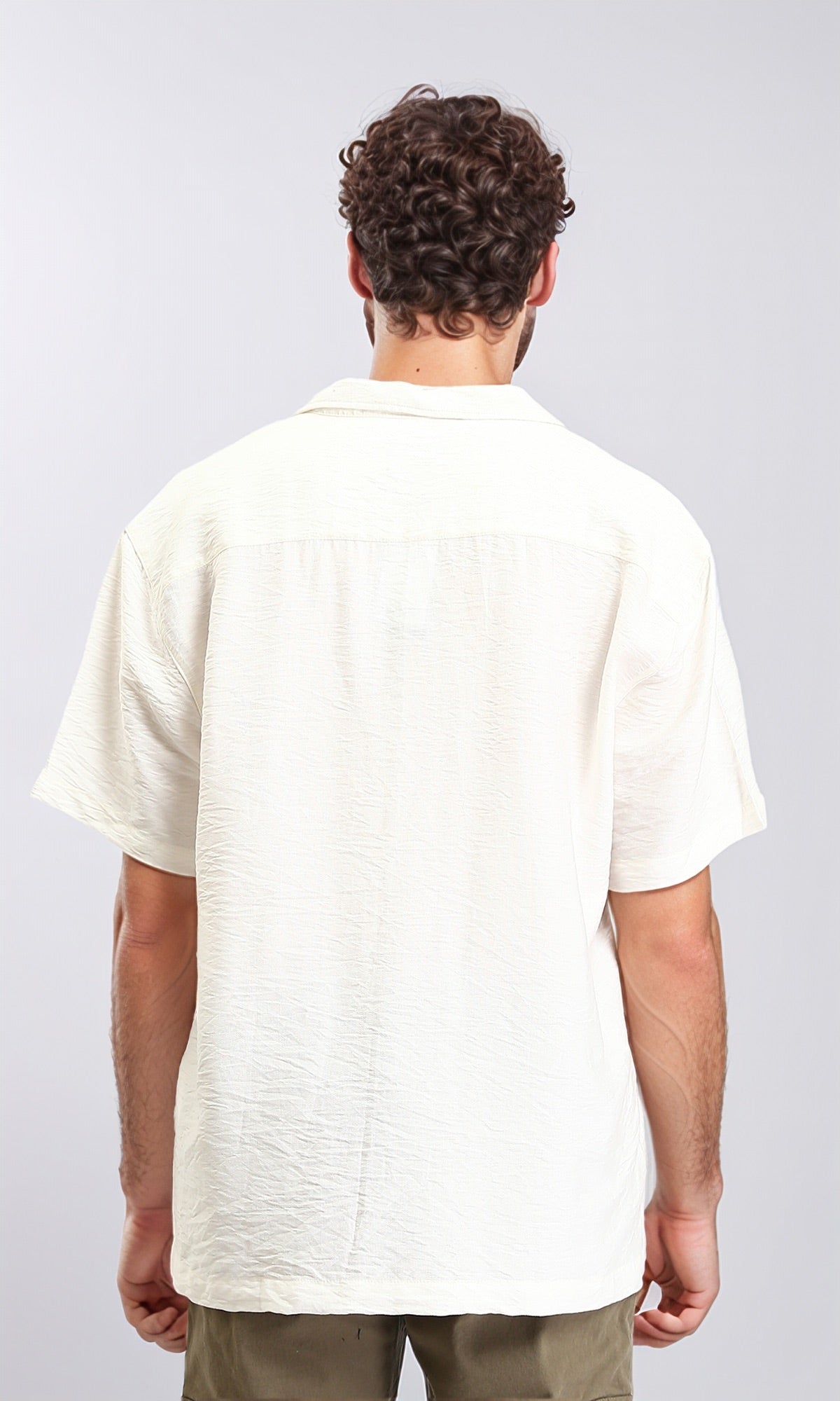 O203316 - Classic Collar Elbow Sleeves Summer Shirt - Off-White