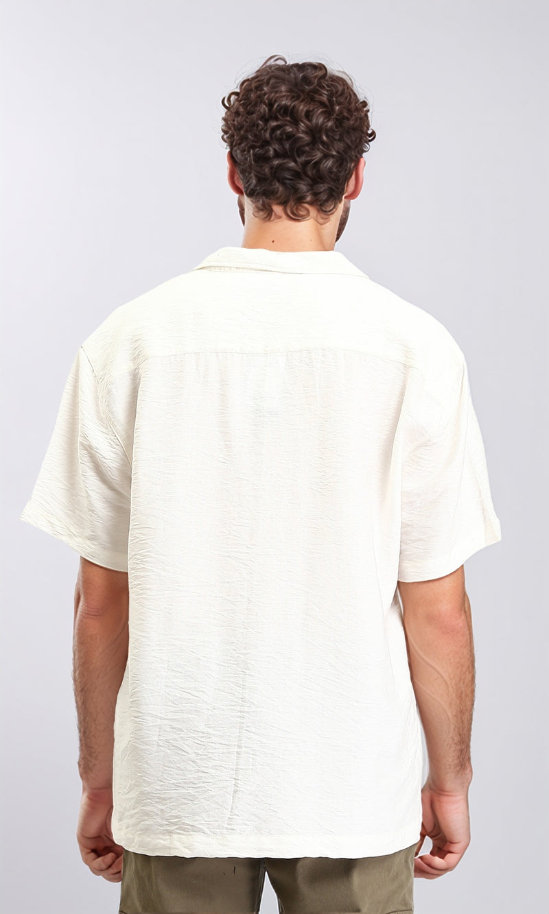 O203316 - Classic Collar Elbow Sleeves Summer Shirt - Off-White