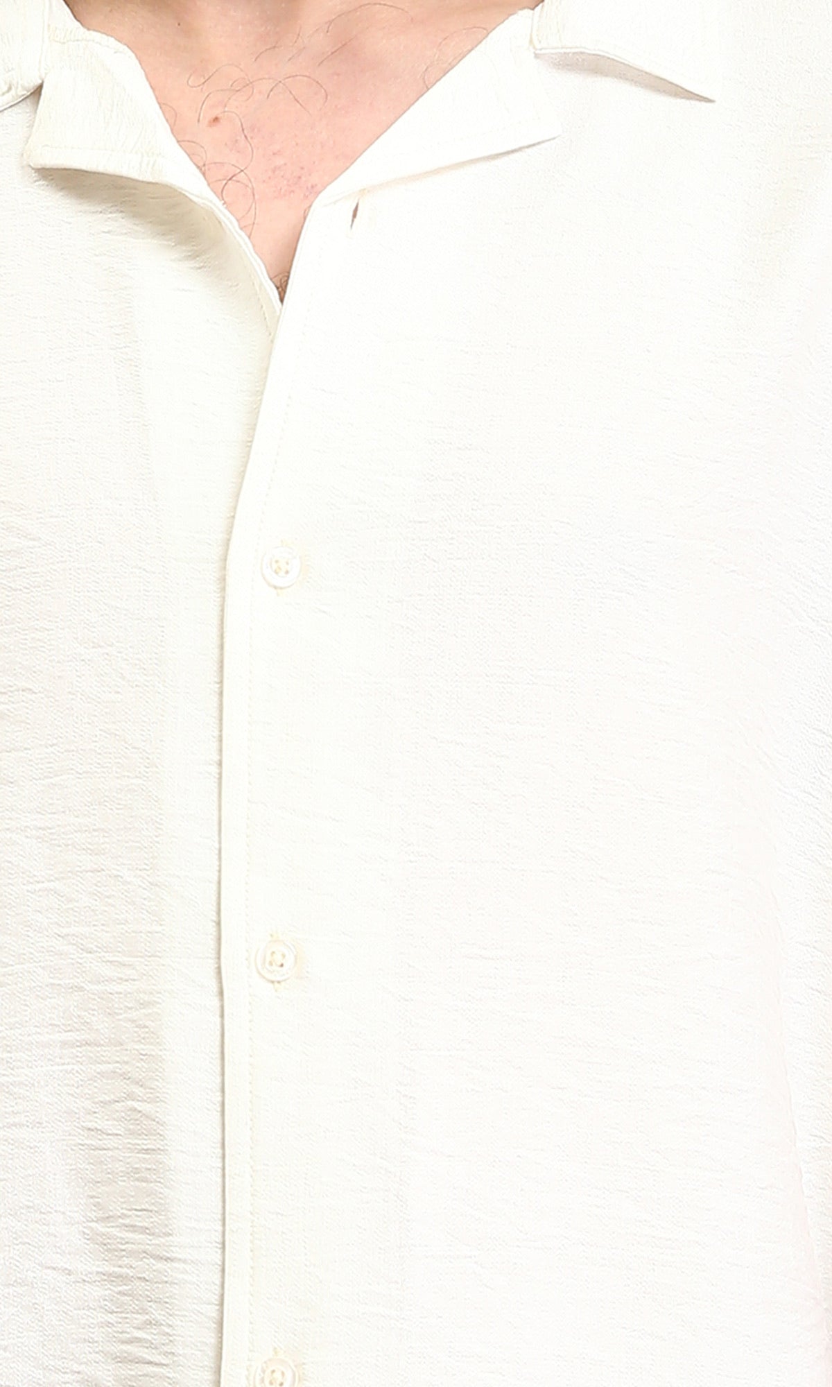 O203316 - Classic Collar Elbow Sleeves Summer Shirt - Off-White