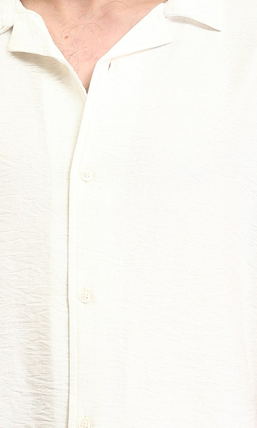 O203316 - Classic Collar Elbow Sleeves Summer Shirt - Off-White
