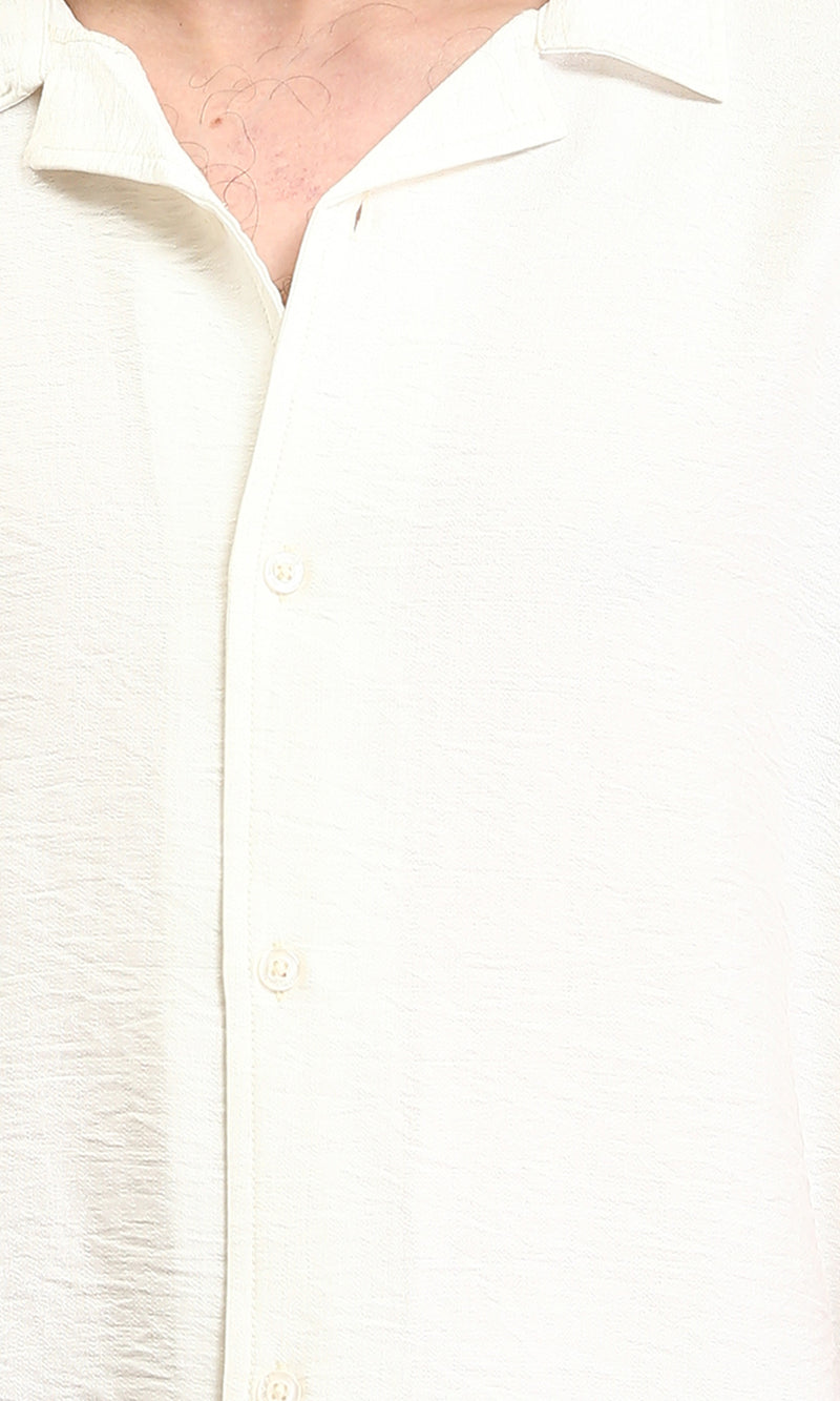 O203316 - Classic Collar Elbow Sleeves Summer Shirt - Off-White
