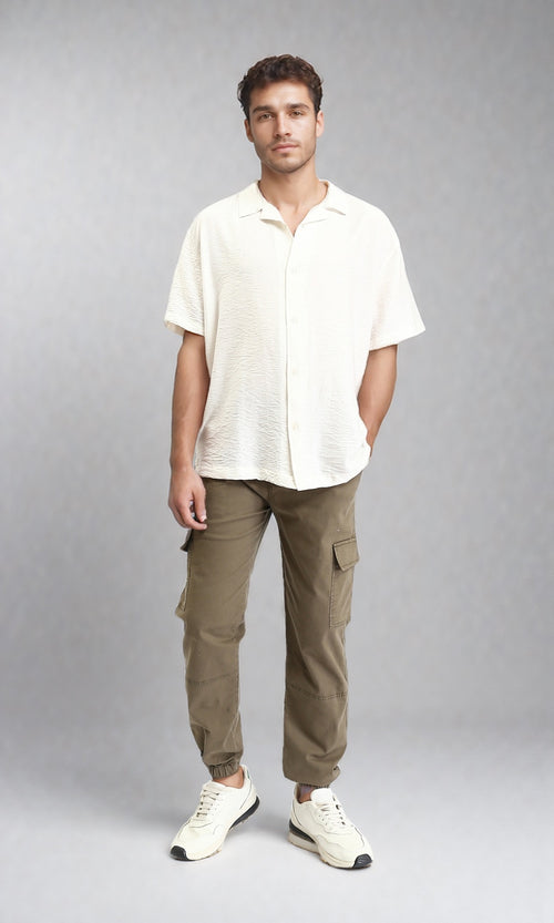 O203316 - Classic Collar Elbow Sleeves Summer Shirt - Off-White