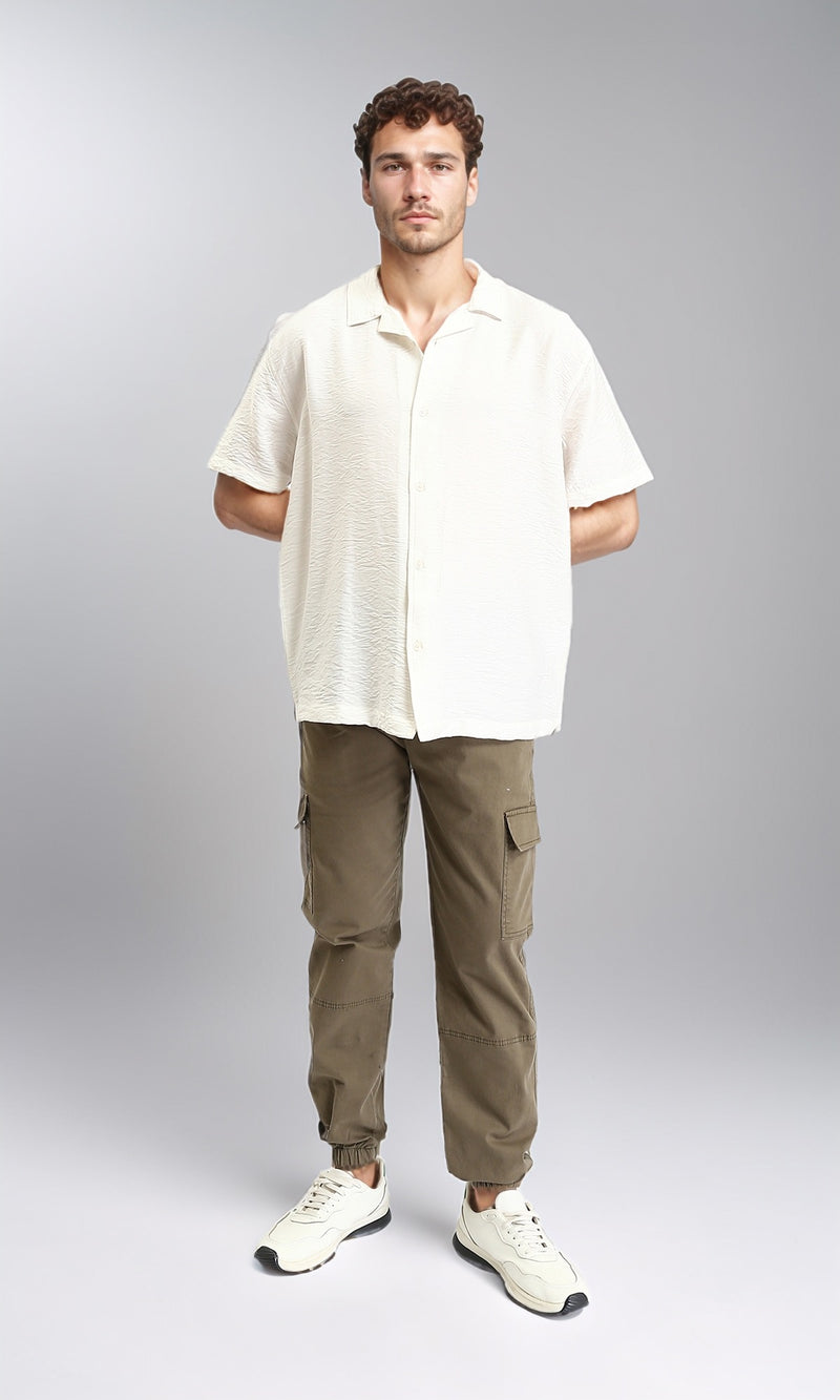 O203316 - Classic Collar Elbow Sleeves Summer Shirt - Off-White