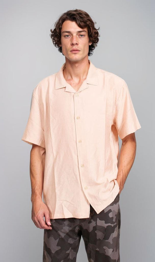 O203318 - Linen Short-Sleeve Button-Up Shirt - Beige