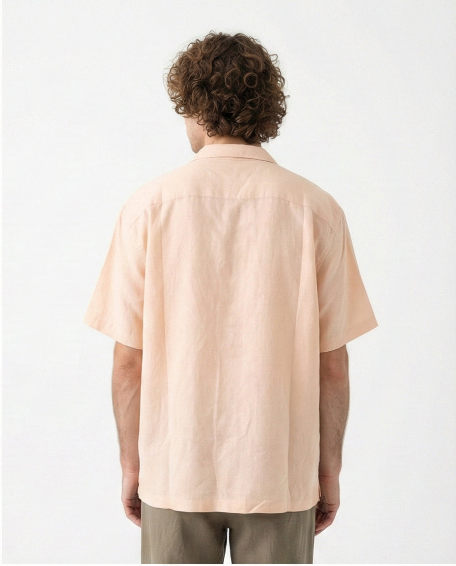 O203318 - Linen Short-Sleeve Button-Up Shirt - Beige