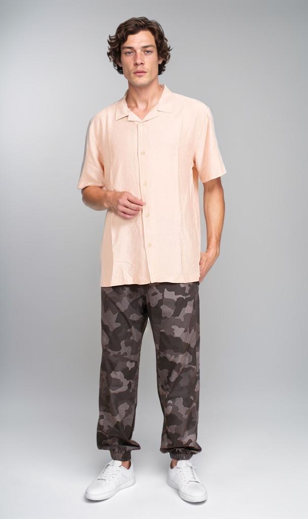 O203318 - Linen Short-Sleeve Button-Up Shirt - Beige