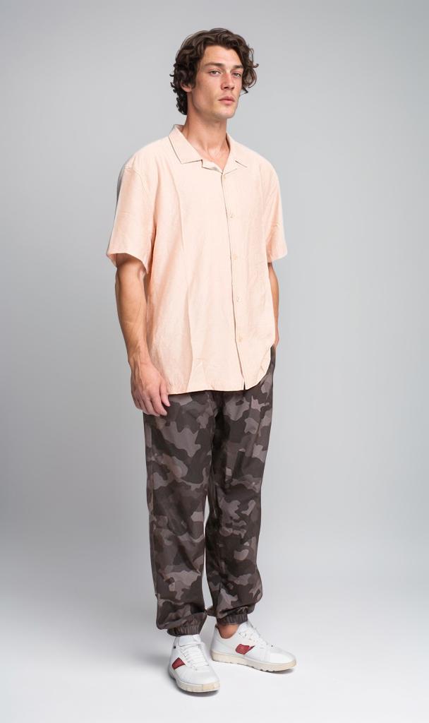 O203318 - Linen Short-Sleeve Button-Up Shirt - Beige