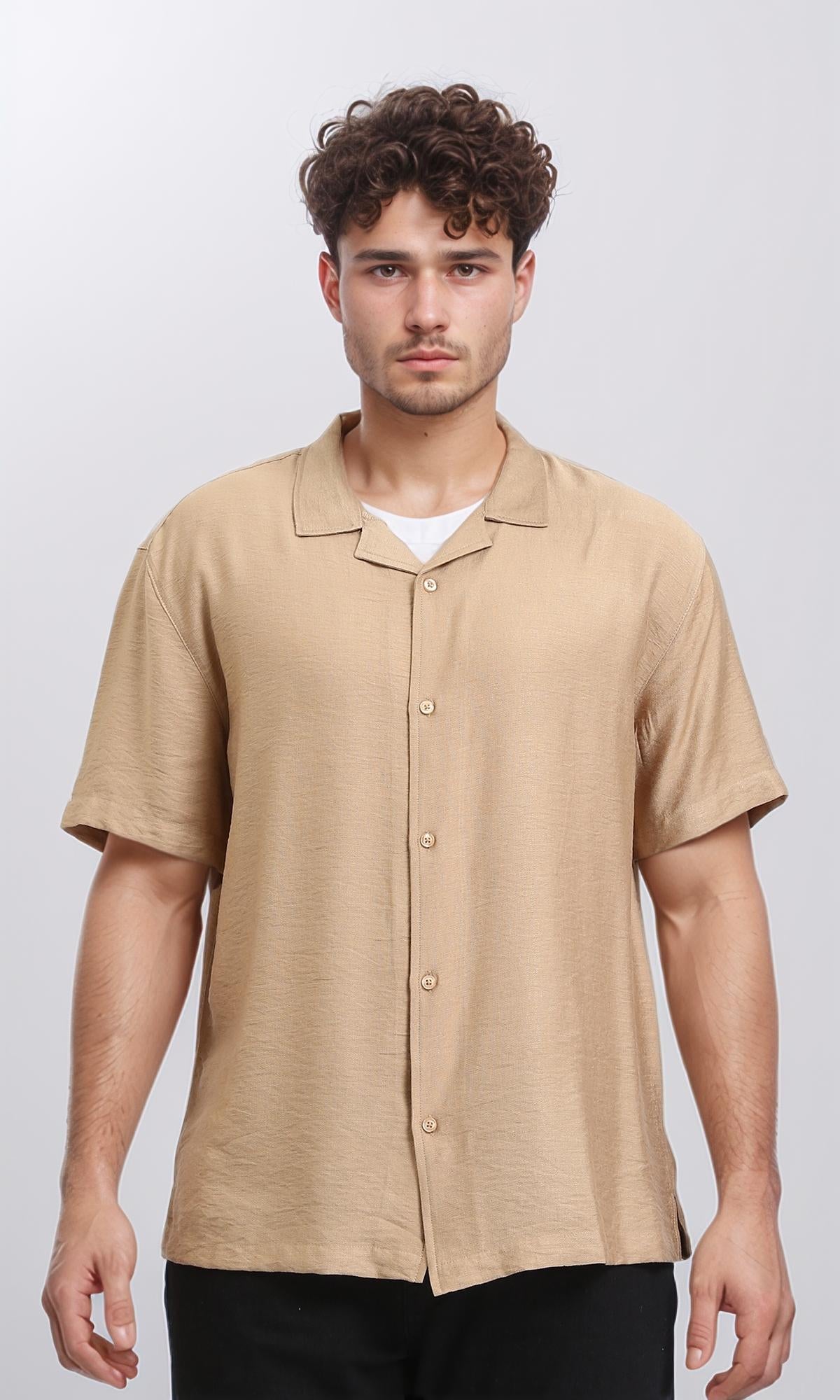Buttons Down Short Sleeves Shirt - Camel