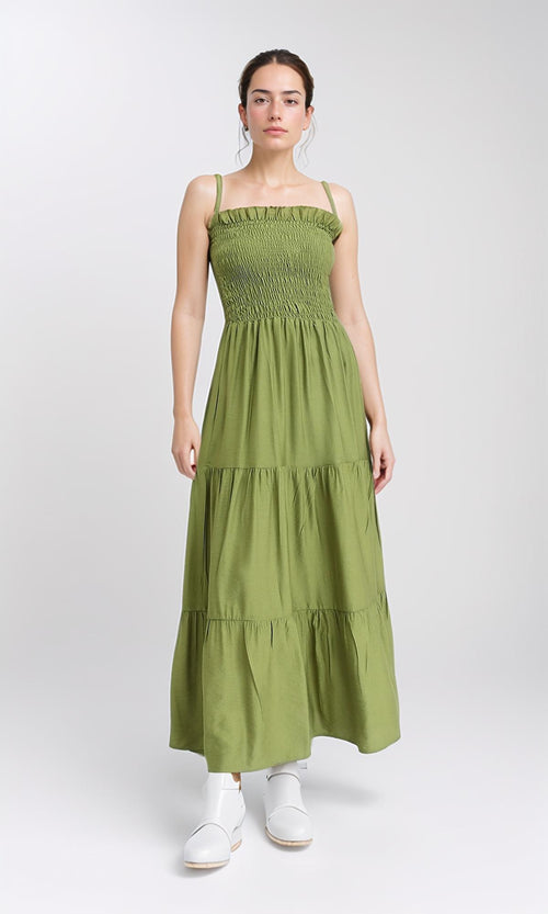 Slip On Shirred Square Neck Maxi Dress - Pear Green