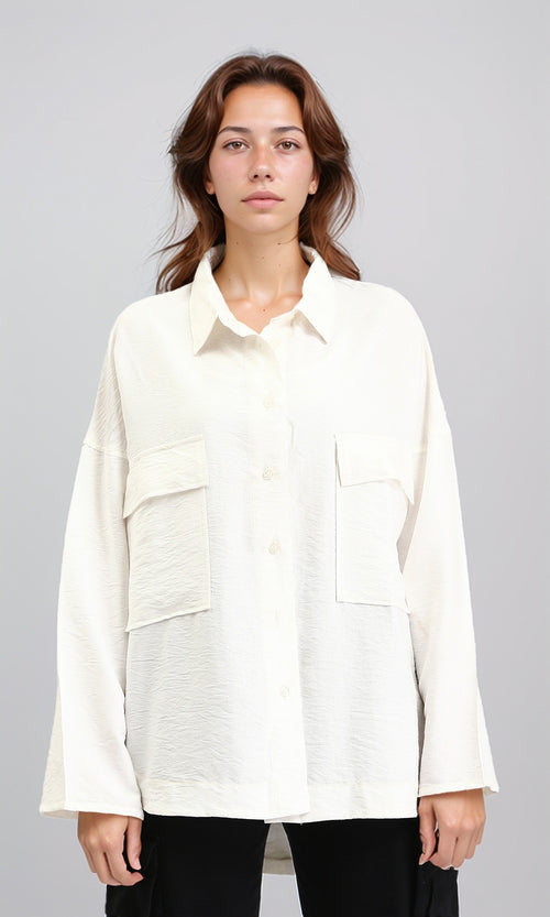 O203325 - Relaxed Fit Long Sleeves Textured Shirt - Cream
