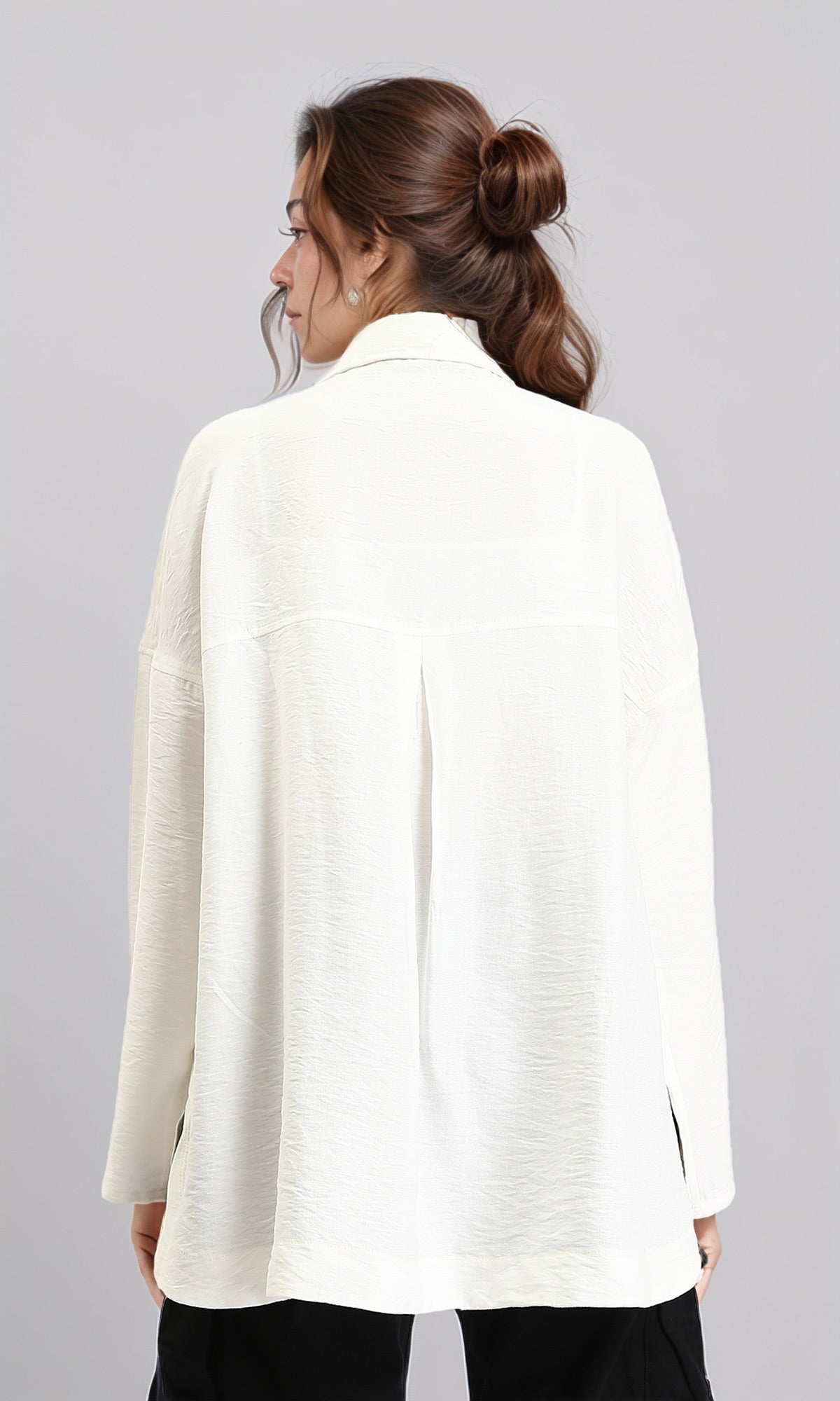 O203325 - Relaxed Fit Long Sleeves Textured Shirt - Cream