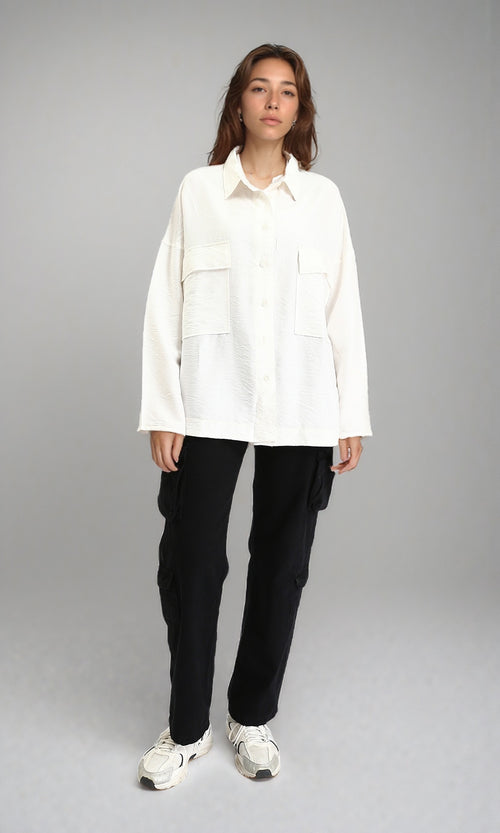 O203325 - Relaxed Fit Long Sleeves Textured Shirt - Cream