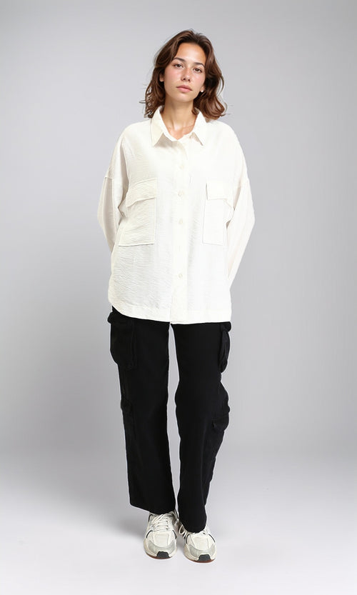 O203325 - Relaxed Fit Long Sleeves Textured Shirt - Cream