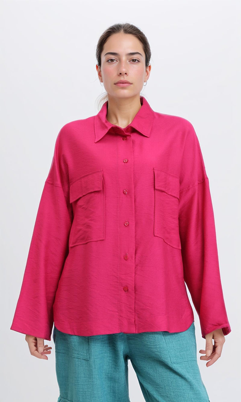 O203326 - Long Sleeves Shirt with Front Pockets - Fuchsia