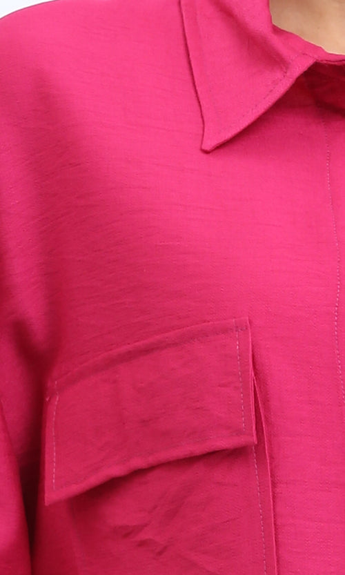 O203326 - Long Sleeves Shirt with Front Pockets - Fuchsia