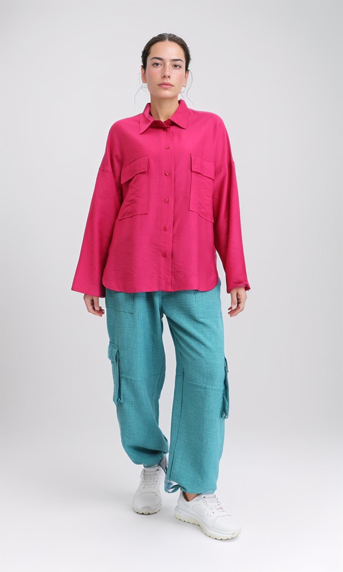 O203326 - Long Sleeves Shirt with Front Pockets - Fuchsia