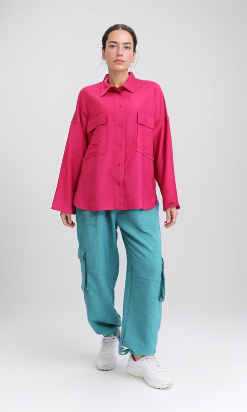 O203326 - Long Sleeves Shirt with Front Pockets - Fuchsia