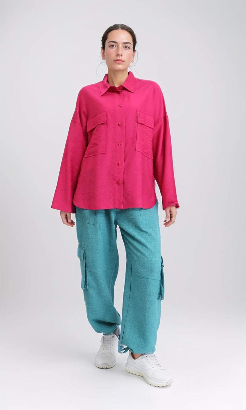 O203326 - Long Sleeves Shirt with Front Pockets - Fuchsia