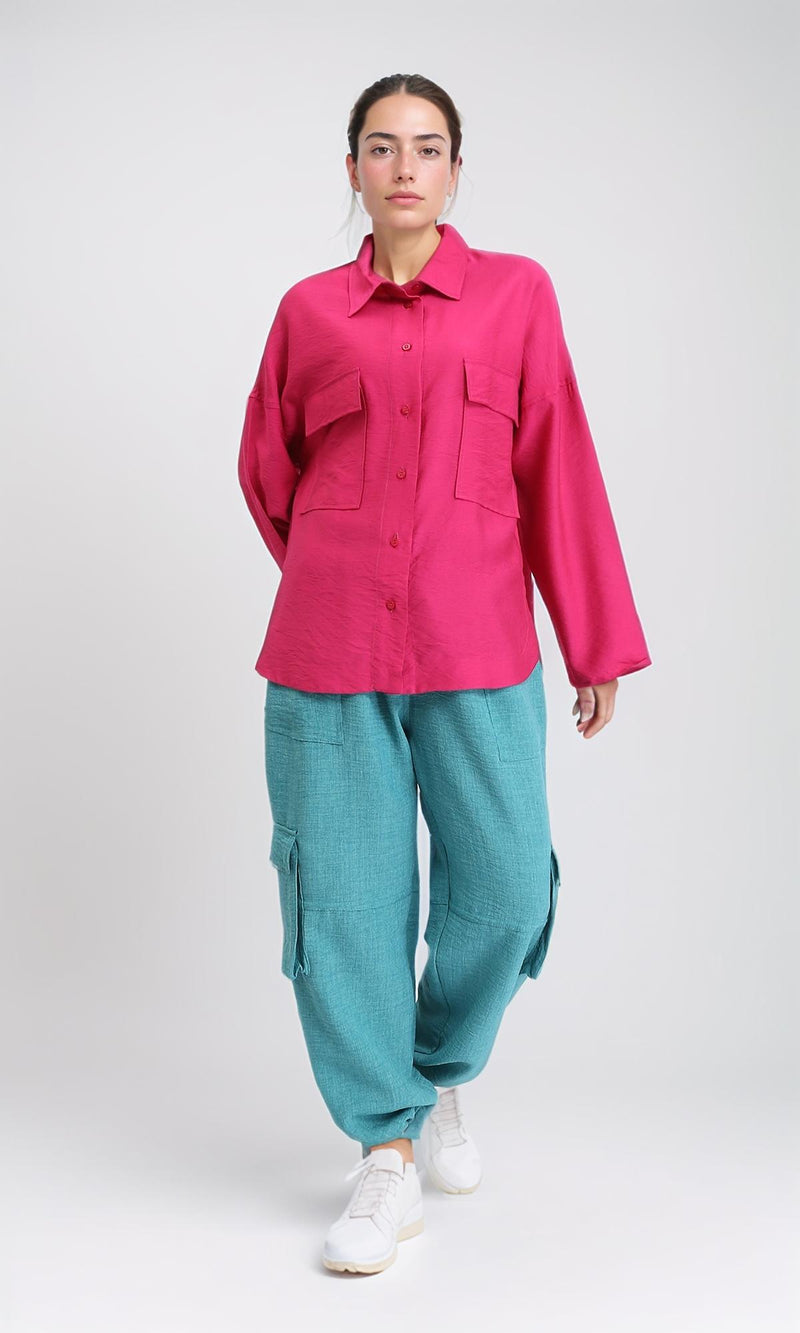 O203326 - Long Sleeves Shirt with Front Pockets - Fuchsia