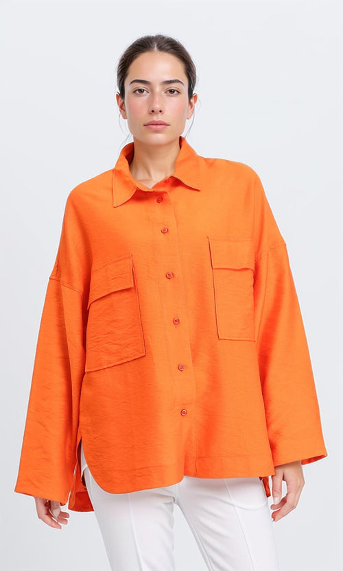 O203327 - Long Sleeves Shirt with Front Pockets - Orange