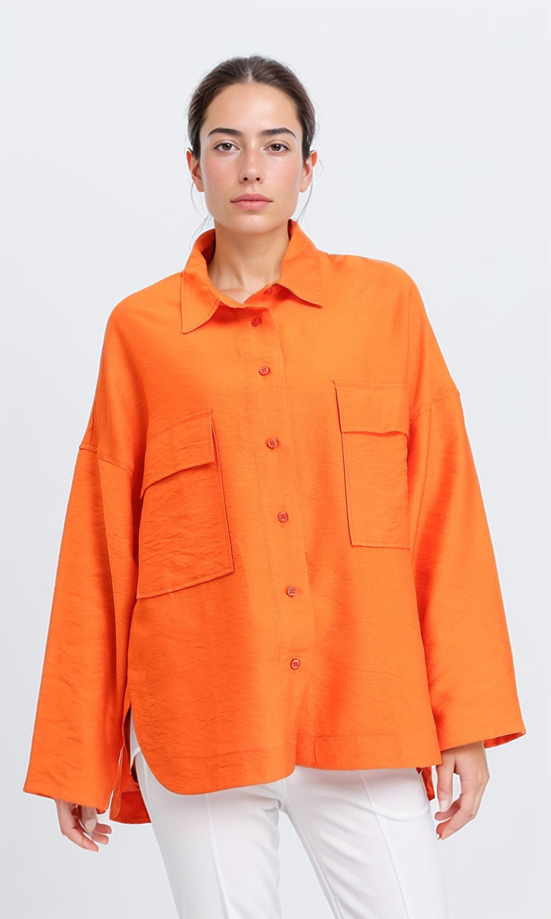 O203327 - Long Sleeves Shirt with Front Pockets - Orange