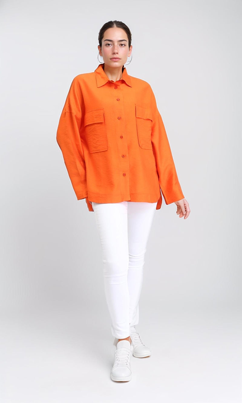 O203327 - Long Sleeves Shirt with Front Pockets - Orange