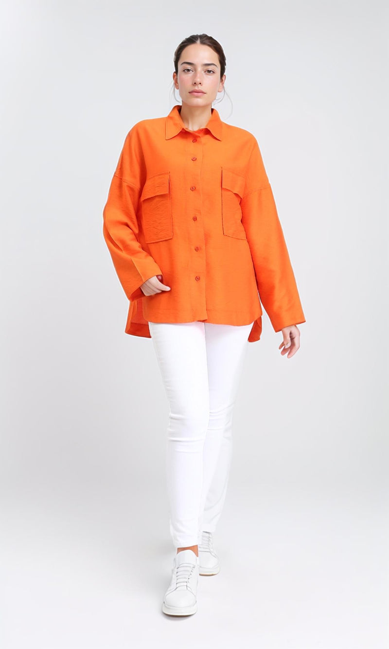 O203327 - Long Sleeves Shirt with Front Pockets - Orange