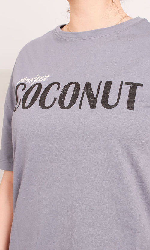 Dark Grey Oversized Coconut Graphic T-Shirt - O203329