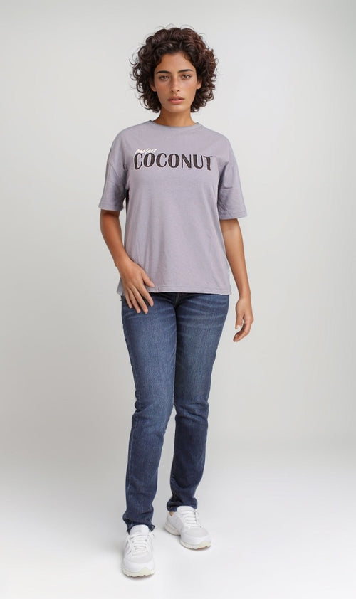 Dark Grey Oversized Coconut Graphic T-Shirt - O203329