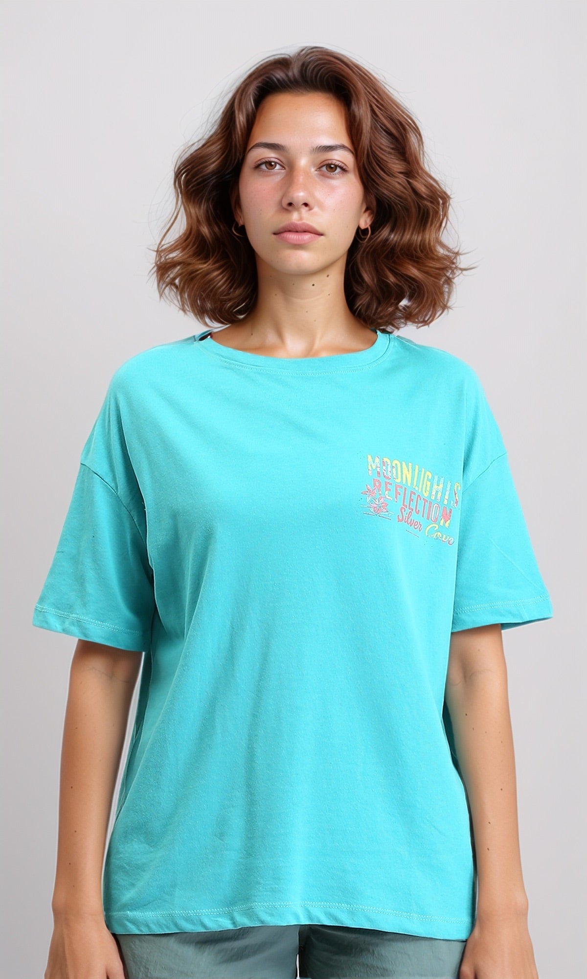 Elbow Sleeves Printed Cotton Tee - Sky Blue