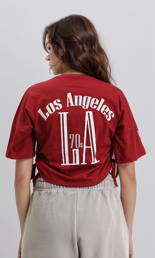 O203335 - Slip On Printed Tee with Drawstring - Burgundy