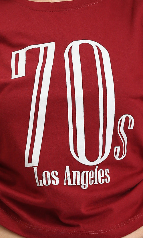 O203335 - Slip On Printed Tee with Drawstring - Burgundy