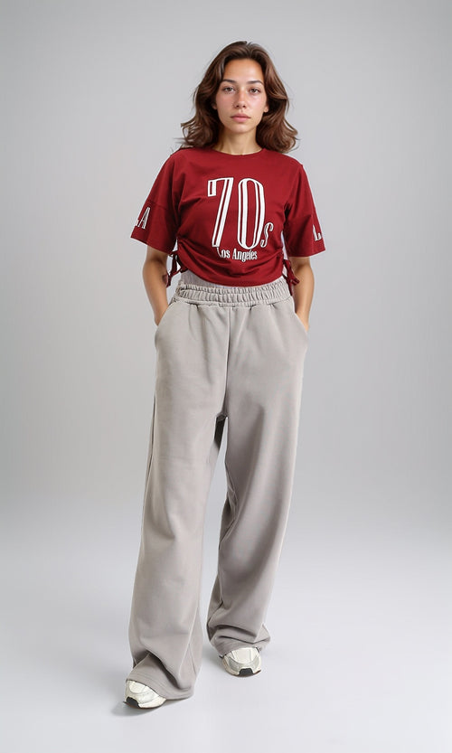 O203335 - Slip On Printed Tee with Drawstring - Burgundy