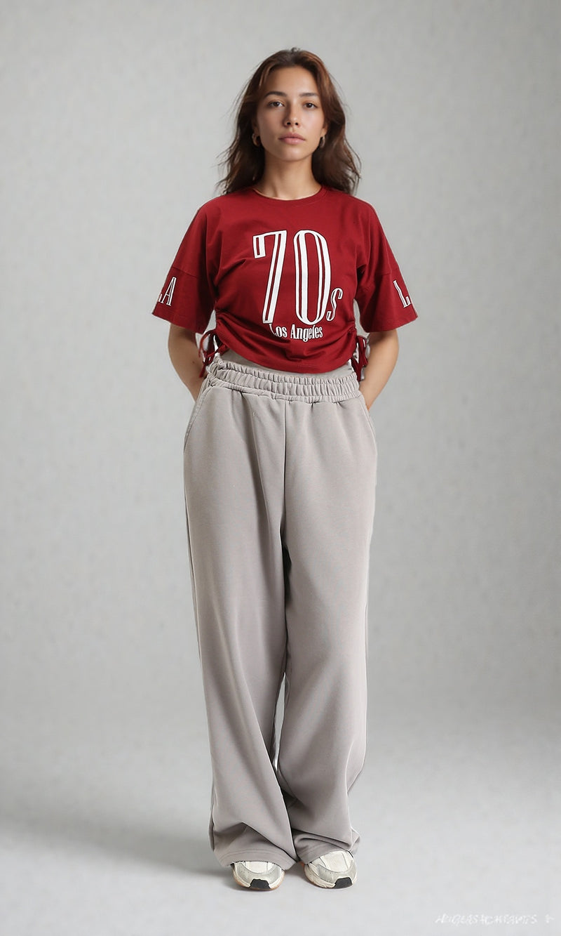 O203335 - Slip On Printed Tee with Drawstring - Burgundy