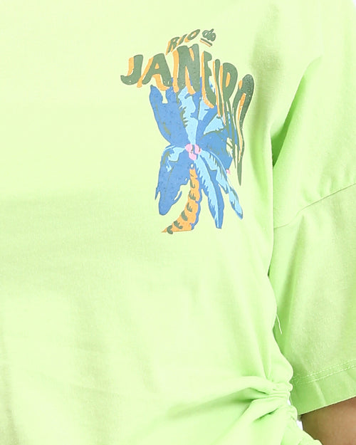 Ravin Women's Rio de Janeiro Graphic T-Shirt – Adjustable Side-Cinch Hem-Lime Green - O203336-