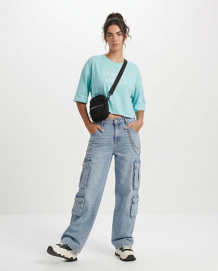 RAVIN Women’s "Spring Festival" Cropped Graphic T-Shirt - Aqua - O203337